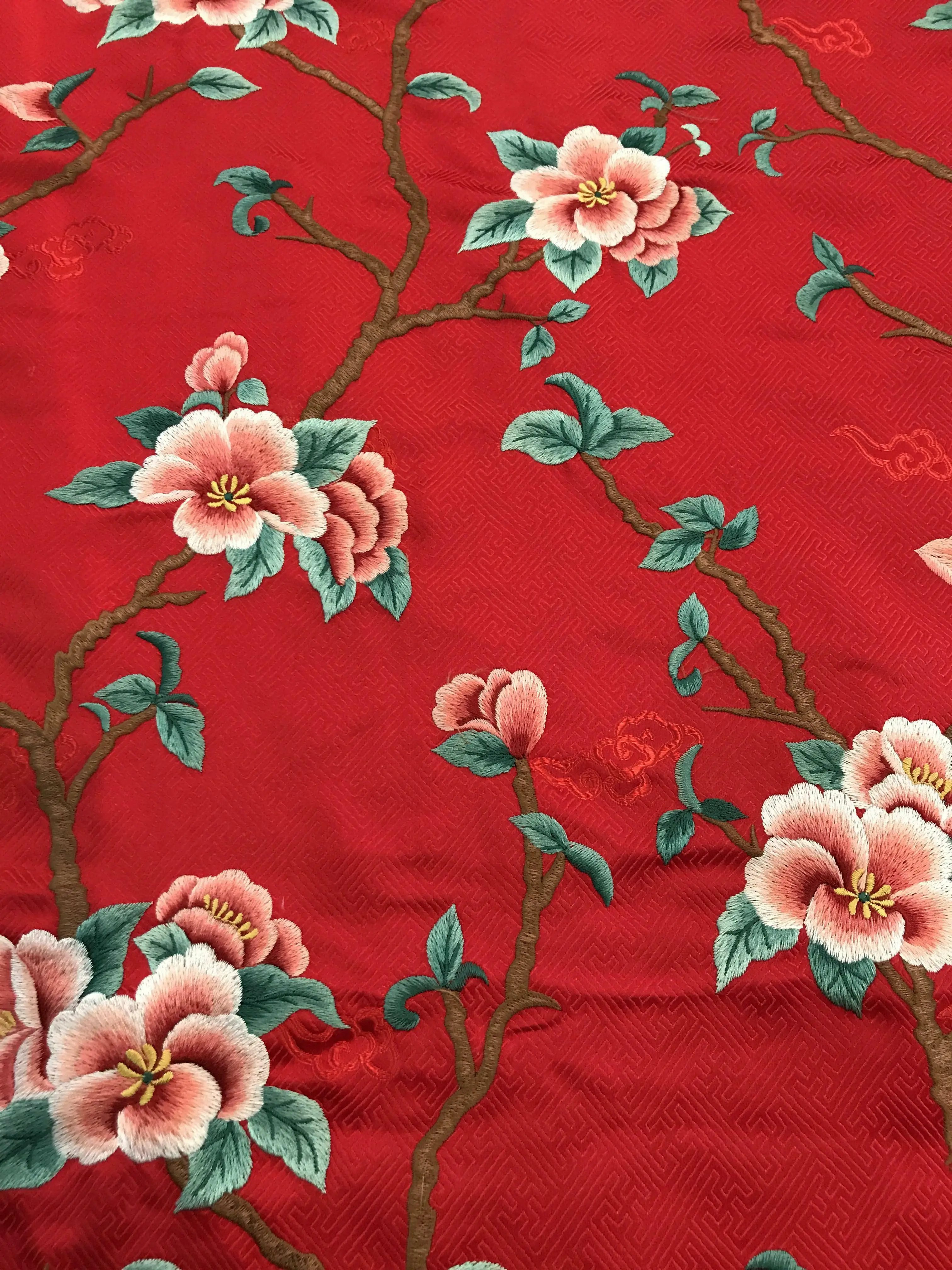 Su Embroidery Style 100% Mulberry Silk Embroidery  Brocade Fabric  Cheongsam Clothing Cloth 75 Wide