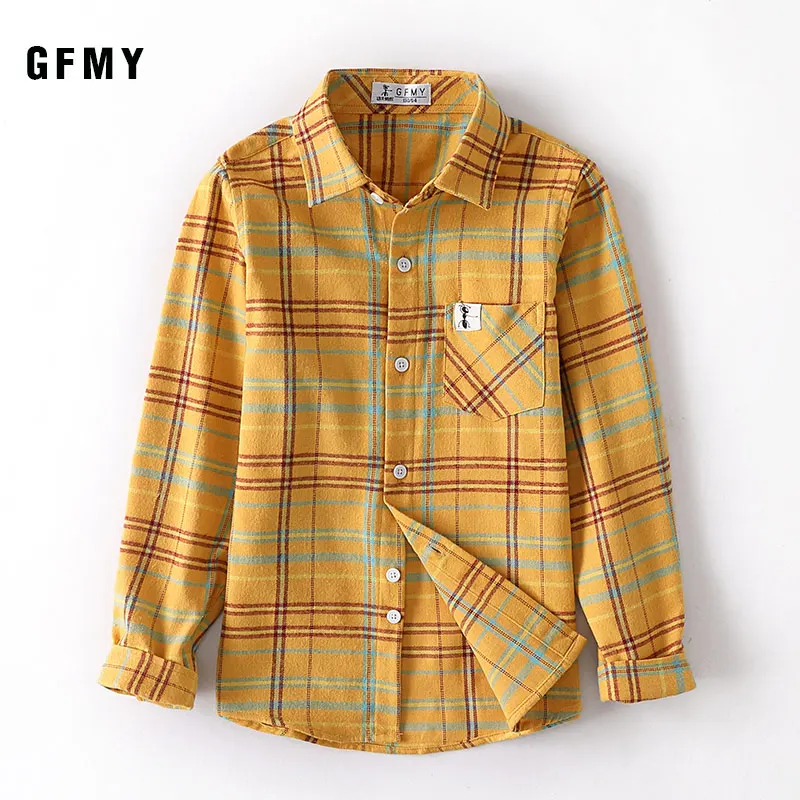 

GFMY2021 Spring Autumn100% Cotton Full Sleeve Children Fashion Plaid Boys Shirt 3T-16T Casual Big Kid Clothes Spring Coat