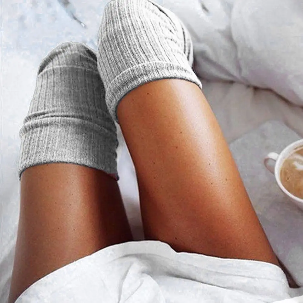 Пикантные теплые длинные хлопковые чулки выше колена женские зимние гольфы до