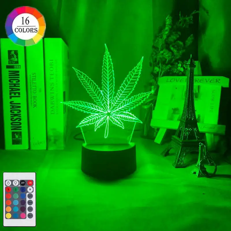 

Acrylic Led Night Light Weed USB Battery Powered Table Lamp Color Changing Touch Sensor Home Decor Light Kids Bedroom Nightlight