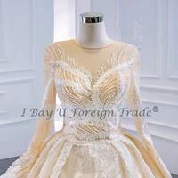 Light Champagne Beading Dubai Winter Composite Lace High-end Wedding Dress 2021 Sexy Luxury Sparkle Bridal Gown Real Photos