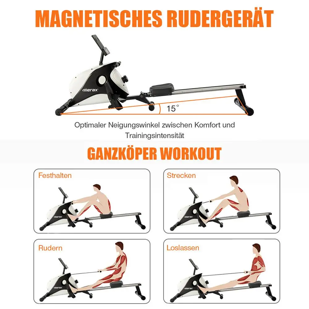 

Merax magnetic rowing machine folding rudders,magnetic braking system, LCD monitor and 8-level adjustment Track length: 985MM