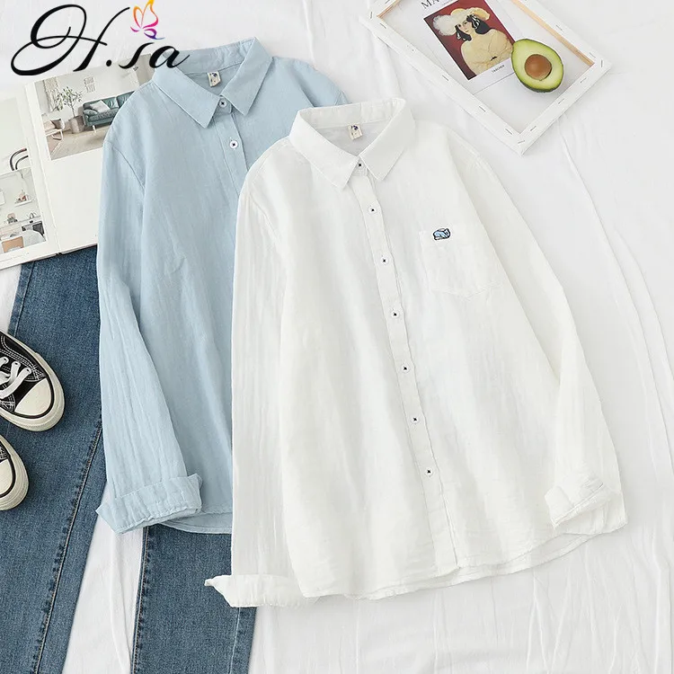 H. SA Женская белая блузка и рубашки весна 2020 новинка чистый хлопок белые топы