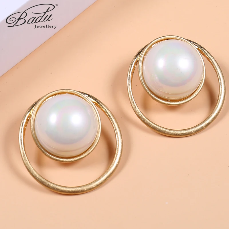 Женские жемчужные серьги Badu полые металлические белые натуральные ювелирные