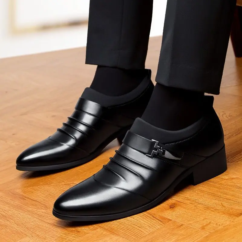 

Fashion leather shoes men's casual business dress shoes spring and autumn breathable youth black men's shoes wedding shoes