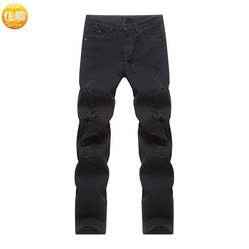 

2017 New Men Jeans Male Knee Hole Blasting Destruction Cultivate Morality Jeans Feet Pants