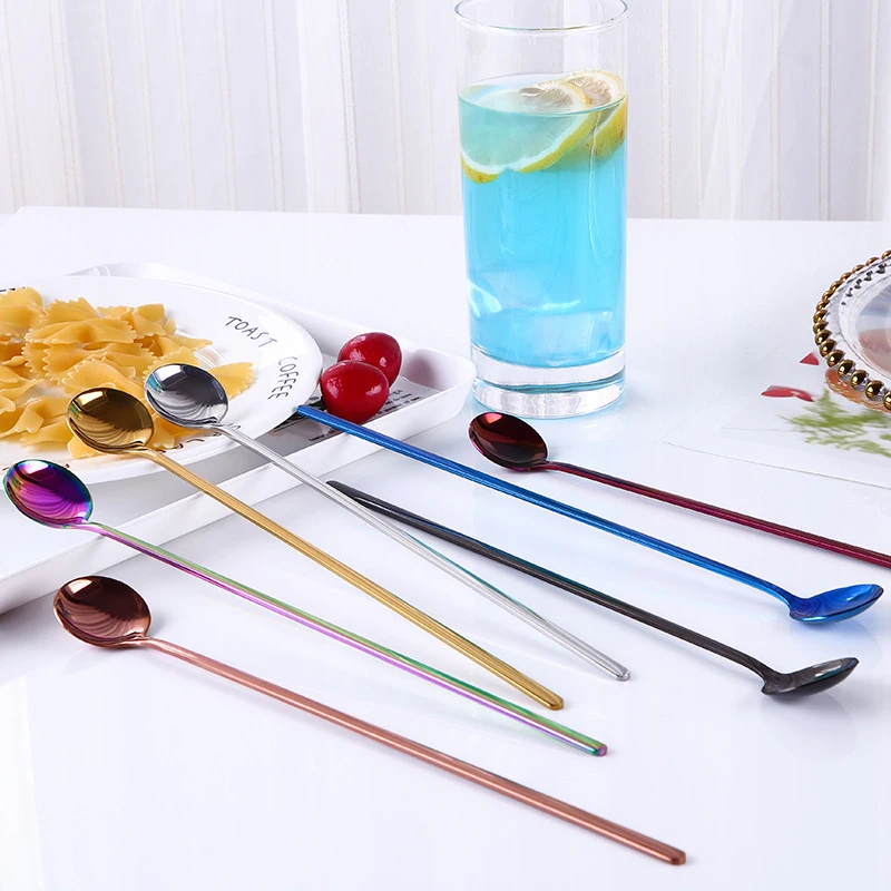 24cm Long Handle Stainless Steel Spoon Cocktail Bar Drink Coffee Stirring Spoons Kitchen tableware Supply Accessories Appliances