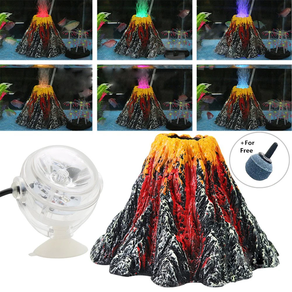 Вулкан для аквариума набор украшений Красочный Светодиодный прожектор