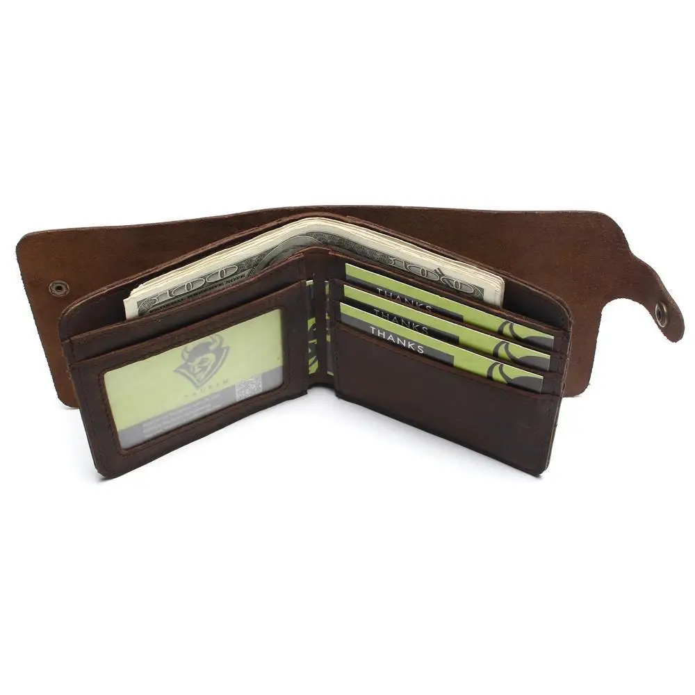 Trifold Genuine Leather Wallet Men Handmade Crazy Horse Purse Men's Short Vintage with cards holders | Багаж и сумки
