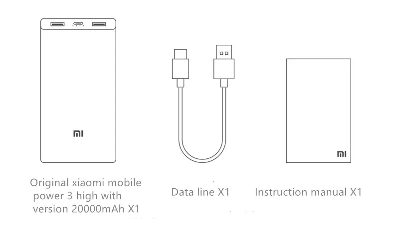 xiaomi mobile power 3 высокая версия 20000mAh power bank QC3.0 портативное зарядное устройство 2 батарея для usb-порта внешний mi power Bank