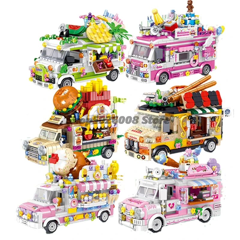 Fruit Dessert Burger Sushi Gourmet Building Block Car Hot Pot Seaside Barbecue Street View MOC Puzzle Children Toy Creative Gift | Игрушки и