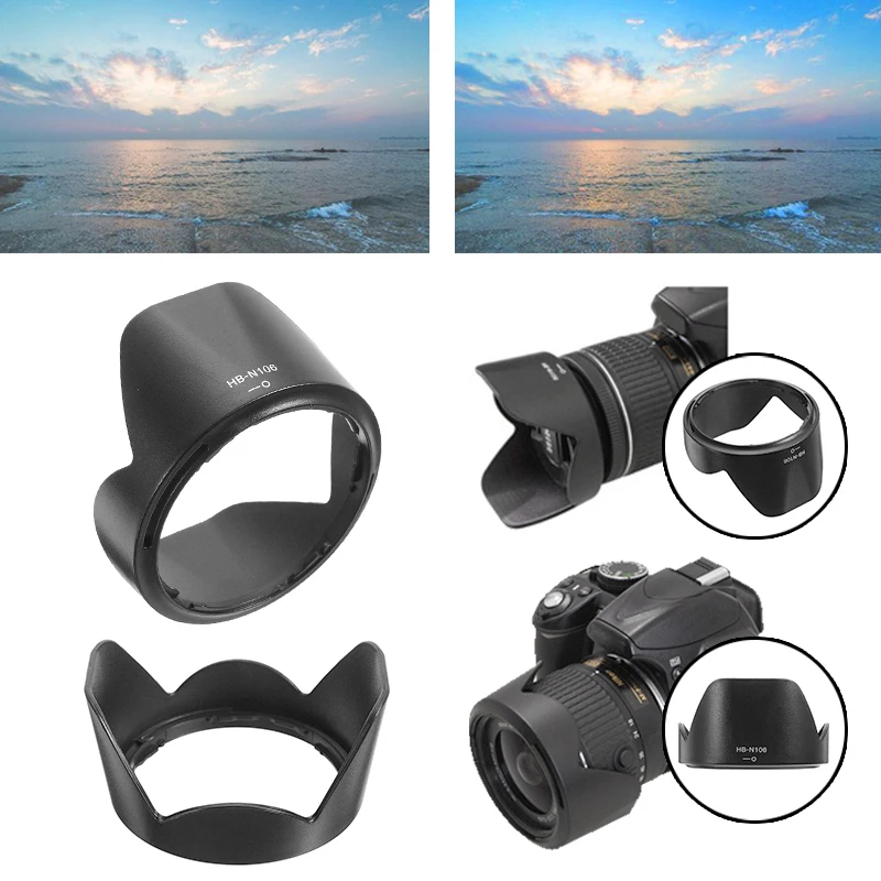 

Maytir High Quality HB-N106 Lens Hood Shade Black For Nikon D3300 D5300 AF-P DX NIKKOR 18-55mm f/3.5-5.6G VR Lens