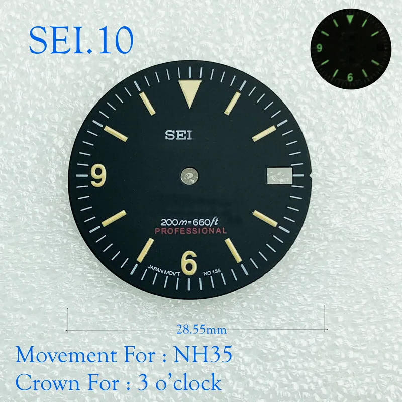 

NH35 New Modified Watch Literal C3 Luminous Dial Watch Dial SKX007 Small Millimeter 28.5mm Abalone NH35 Universal SEI.10