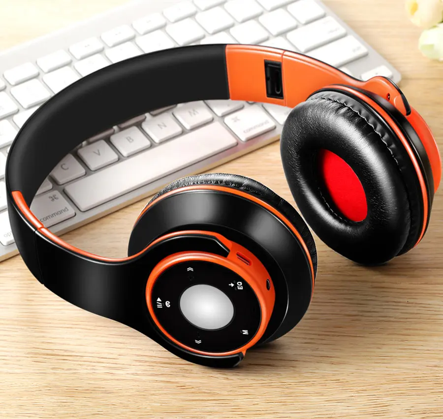 Tourya беспроводные наушники bluetooth-гарнитура регулируемые наушники с микрофоном Поддержка TF карты эквалайзер функция для ПК мобильного телефона Mp3 - Цвет: Black Orange