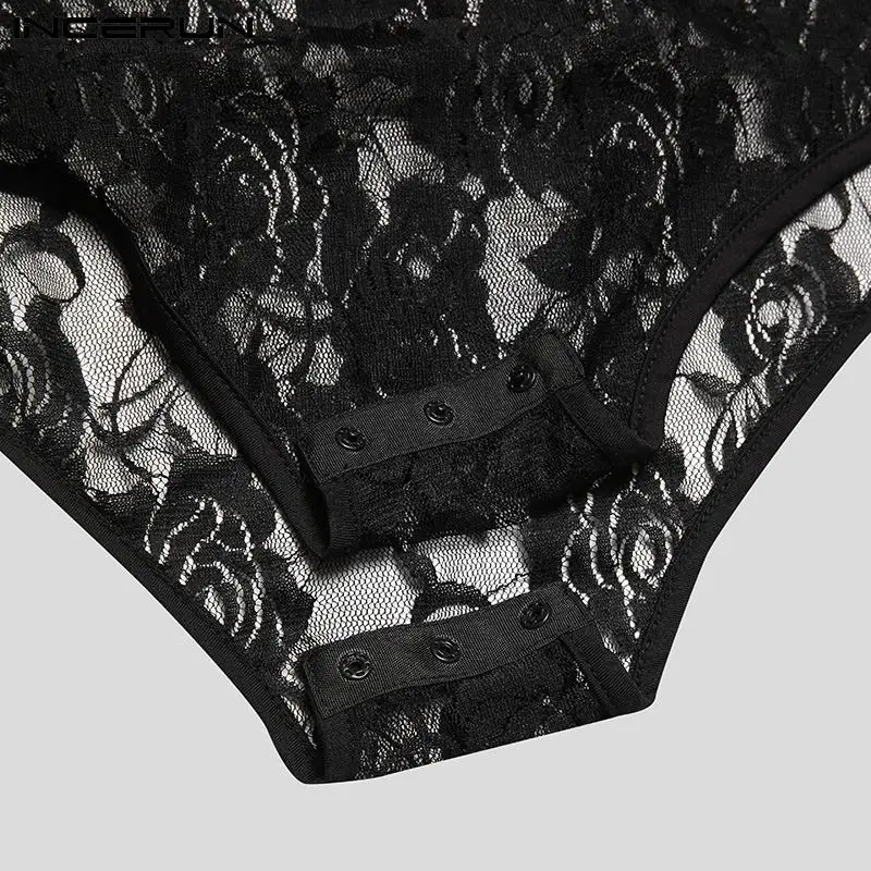 

Men Mesh Pajamas Bodysuits Homewear Lace See Through Sexy Sleeveless O Neck Rompers Summer Men Tanks Tops Bodysuit INCERUN S-5XL