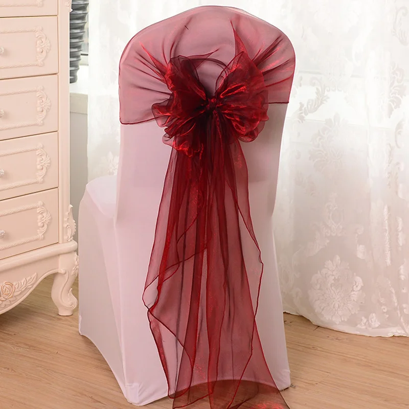 

Organza Chair Sash Bow For Wedding Party Banquet Chair Decor Event Chair Decorations Bow Ties Burgundy Chair Bands Sashes 65x275