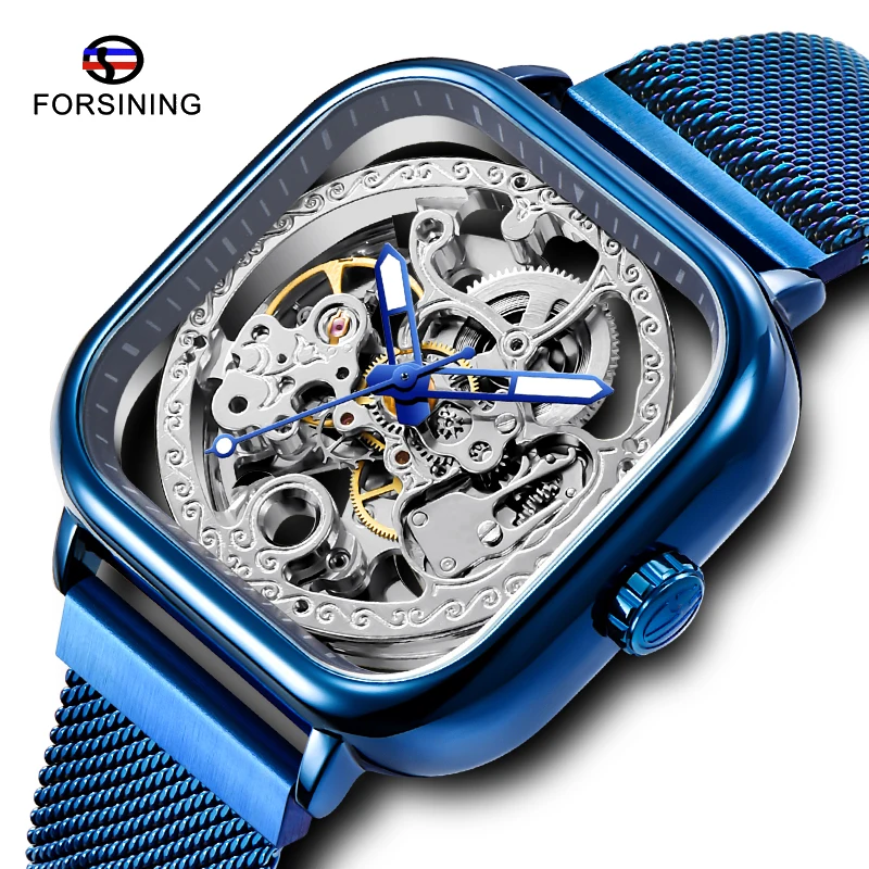 FORSINING Мужские автоматические механические квадратные наручные часы тонкие