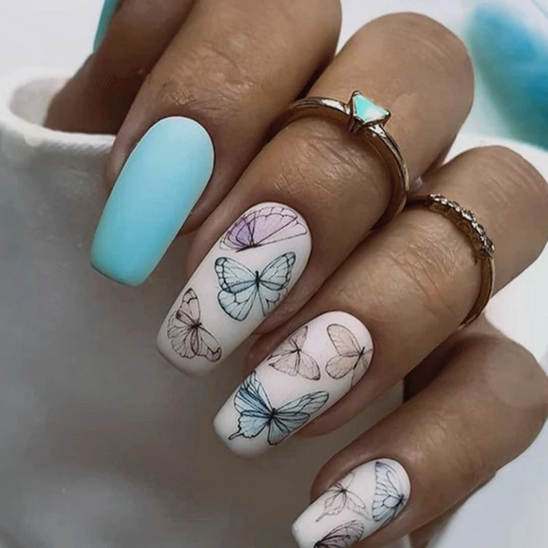 2021 New 3D Nail Art Stickers Bohemia Blue Pink Butterfly Image Nails for Sticker Decorations Manicure | Красота и здоровье