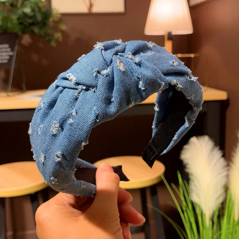 

New Winter Hole Denim Hair Bands for Women Korean Simple Cloth Fabric Headband Girls Hair Accessories Wide Side Hair Hoop