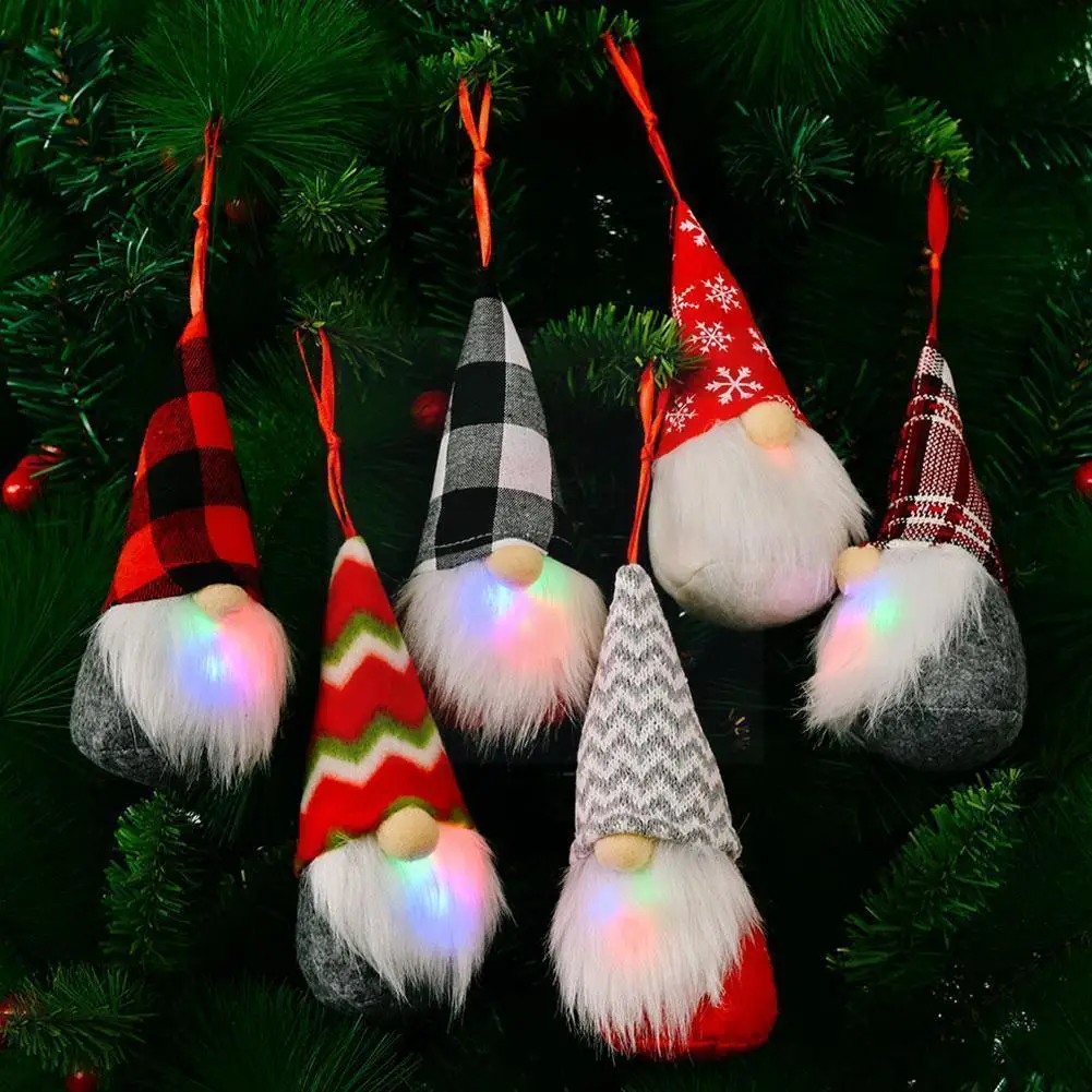 

2021 Christmas Ornaments With Lights Glowing Xmas Tree Hanging Doll Xmas Old Dwarf Faceless Celebration Goblin Decoration M W7U0