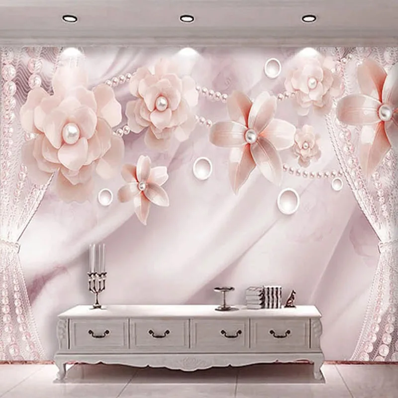 

Custom 3D Wallpaper Modern Pink Pearl Flowers Photo Wall Murals Living Room Bedroom Home Decor Wall Stickers 3D Self-Adhesive