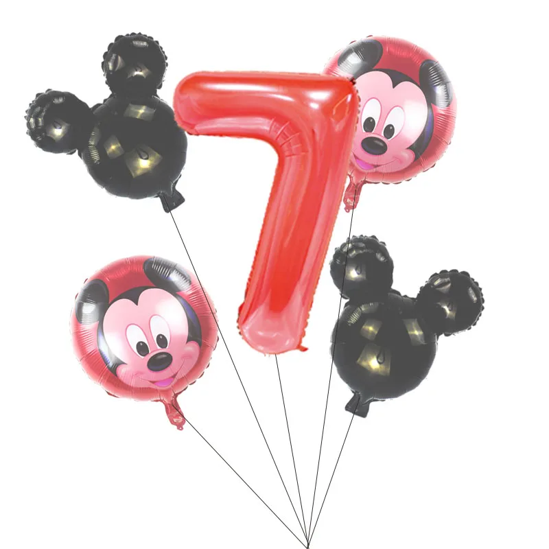 mickey black set(7) 5 PCS С Днем Рождения вечерние декоративные шары Микки и Минни Маус 3" Красный номер Фольга шар для 1st День рождения украшения для детей - Цвет: mickey black set(7)