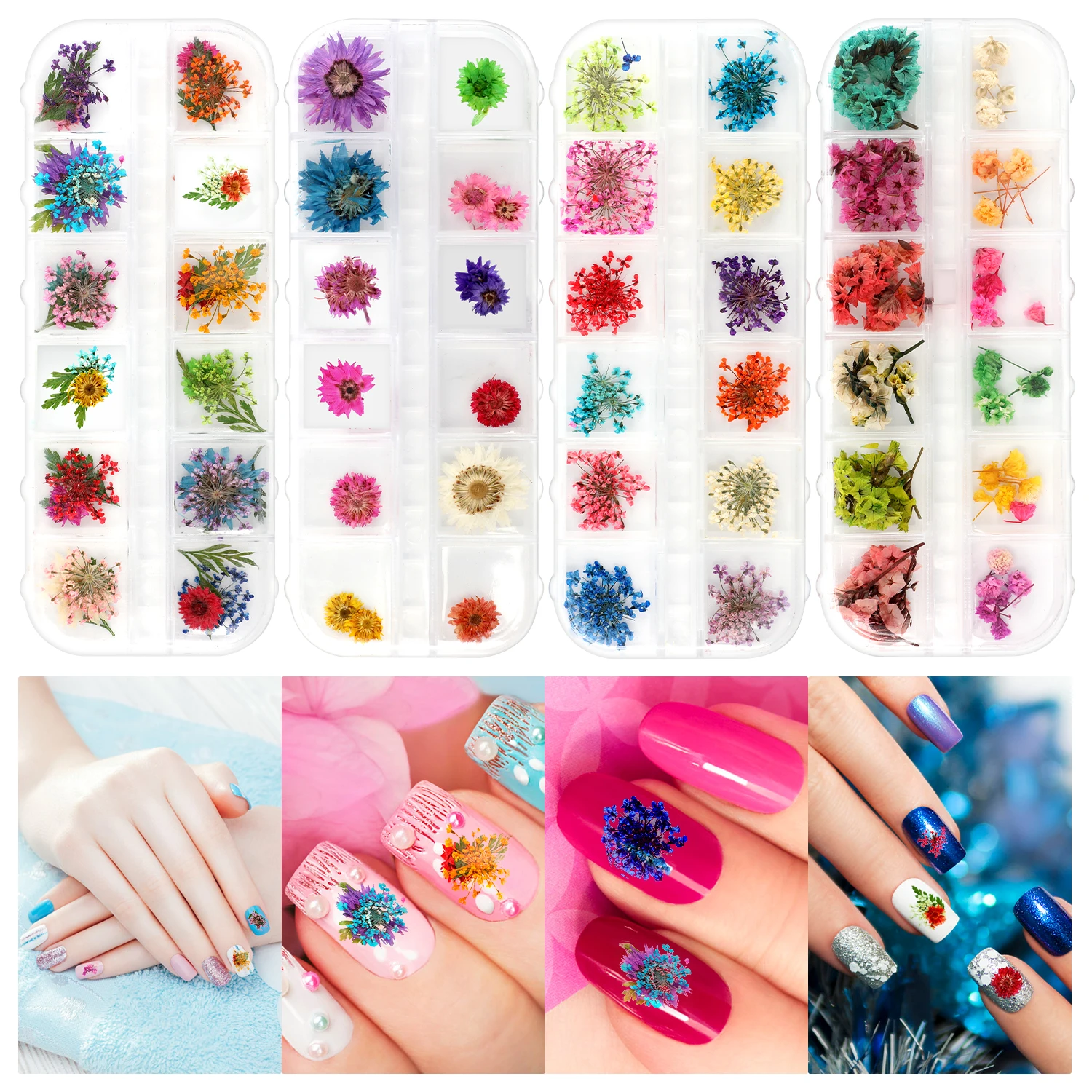

120 Pieces Of Dried Flower Nail Polish, 3d Dried Nail Flowers 4 Boxes Of Small Dried Nail Flowers One Point Pressed