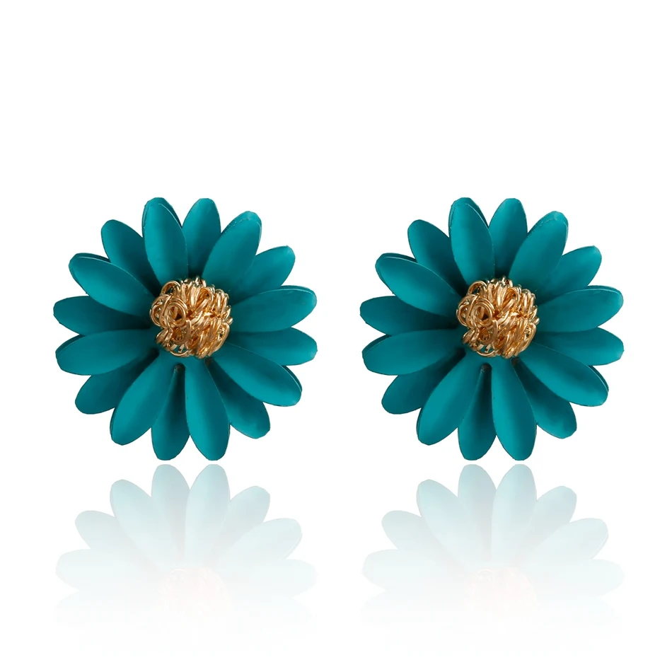 TEAL BLUE Женские трендовые серьги в виде цветка, подходящие по размеру, корейские серьги-гвоздики с подвеской, Женские Ювелирные изделия LX070 - Окраска металла: TEAL BLUE