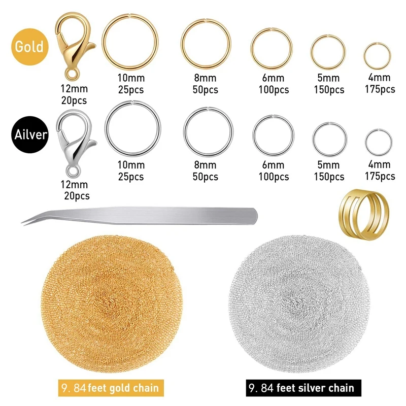 

Jewelry Chains for Making Jewelry, with 1000 Jump Rings and 40 Lobster Clasps for Jewelry Necklace and Bracelet Making