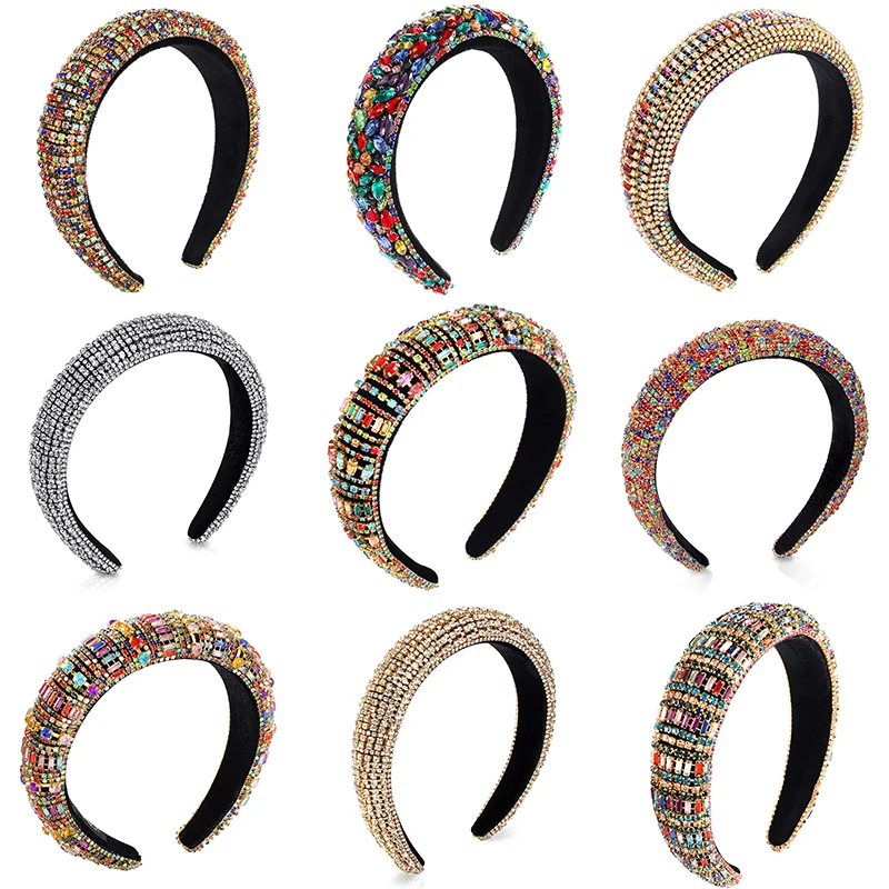

New Baroque Headband Crystal Bead Colorful Inlaid Rhinestone Hair Band Luxury Ladies Prom Headbands For Woman Hair Accessories