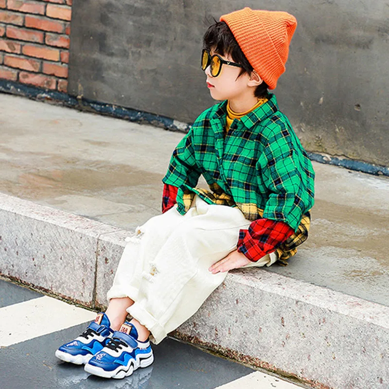 Детская кожаная спортивная обувь для девочек Новинка 2019 года корейские модели