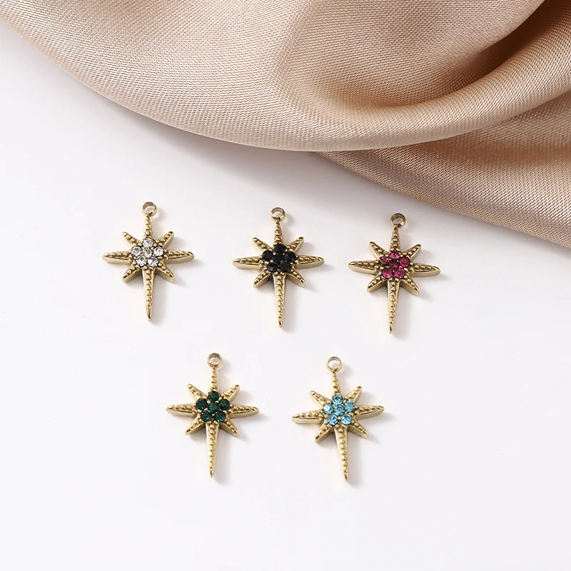 

5pcs Stainless Steel Zircons Star Charms For Bracelet Making DIY Necklace Earring Charm Gold Pendants Jewelry Making Accessories