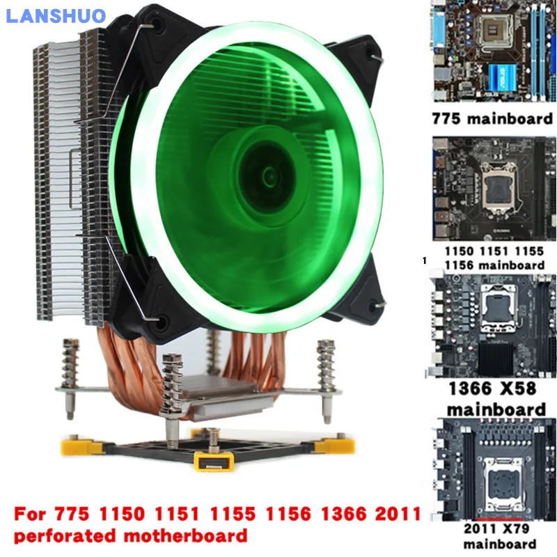 3/4PIN RGB светодиодный Процессор кулер 6-Heatpipe 12V(12 см); охлаждения радиатора для LGA 775 1150 1151 1155 1156 1366 2011 - Цвет лезвия: Green Aurora