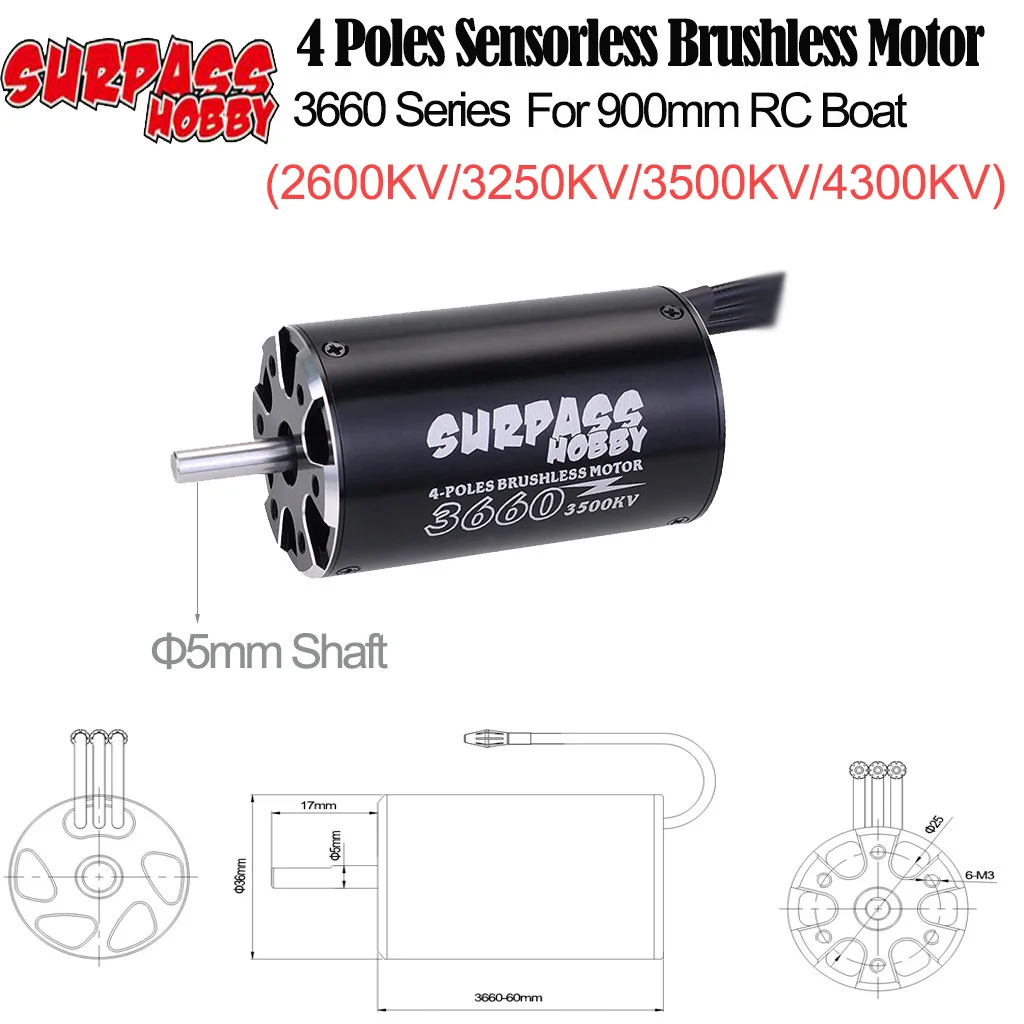 SURPASS HOBBY 3660 2600KV 3250KV 3500KV 4300KV 4 полюса бесщеточный водонепроницаемый мотор для 800 мм-900 мм RC лодки