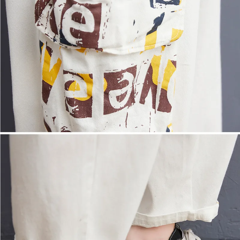 #2387 Black White Rompers Womens Jumpsuit Ankle-length Loose Spliced Color Denim Overalls For Women Harem |