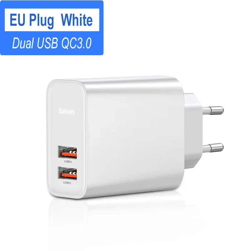 Dual USB White EU Зарядное устройство Baseus Quick Charge 4,0 3,0 USB для Redmi Note 7 Pro 30W PD Supercharge быстрое зарядное устройство для телефона для huawei P30 iPhone 11 Pro - Тип штекера: Dual USB White EU