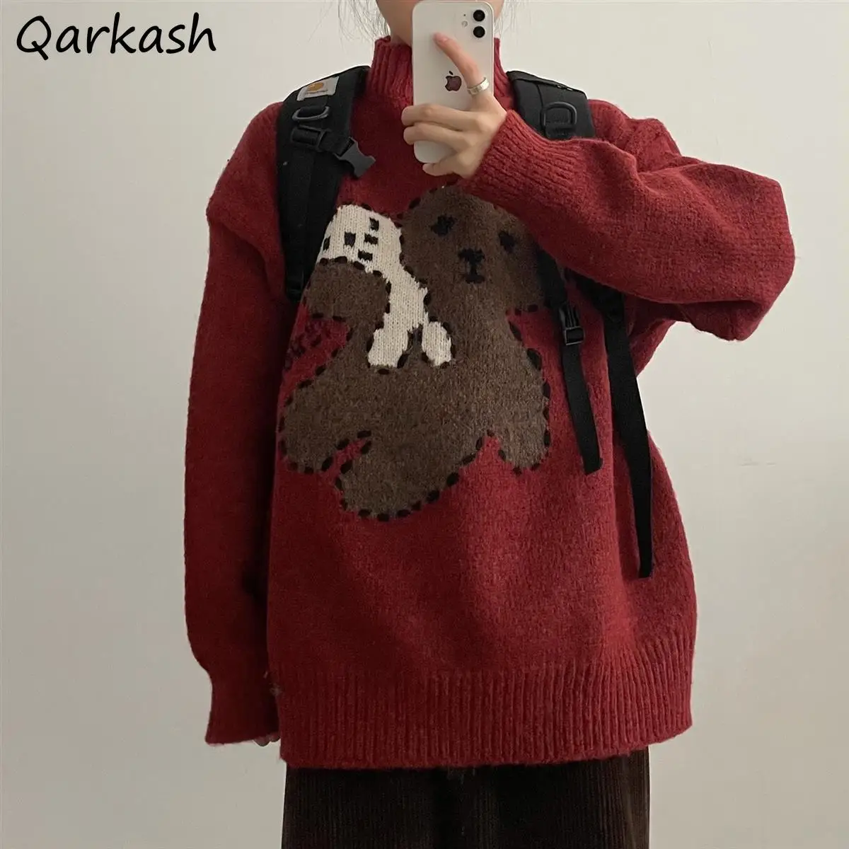 

Women Winter Loose Pullovers Knitted Cartoon Kawaii Harajuku Chic Students Christmas All-match Thicken Warm Preppy Style Casual