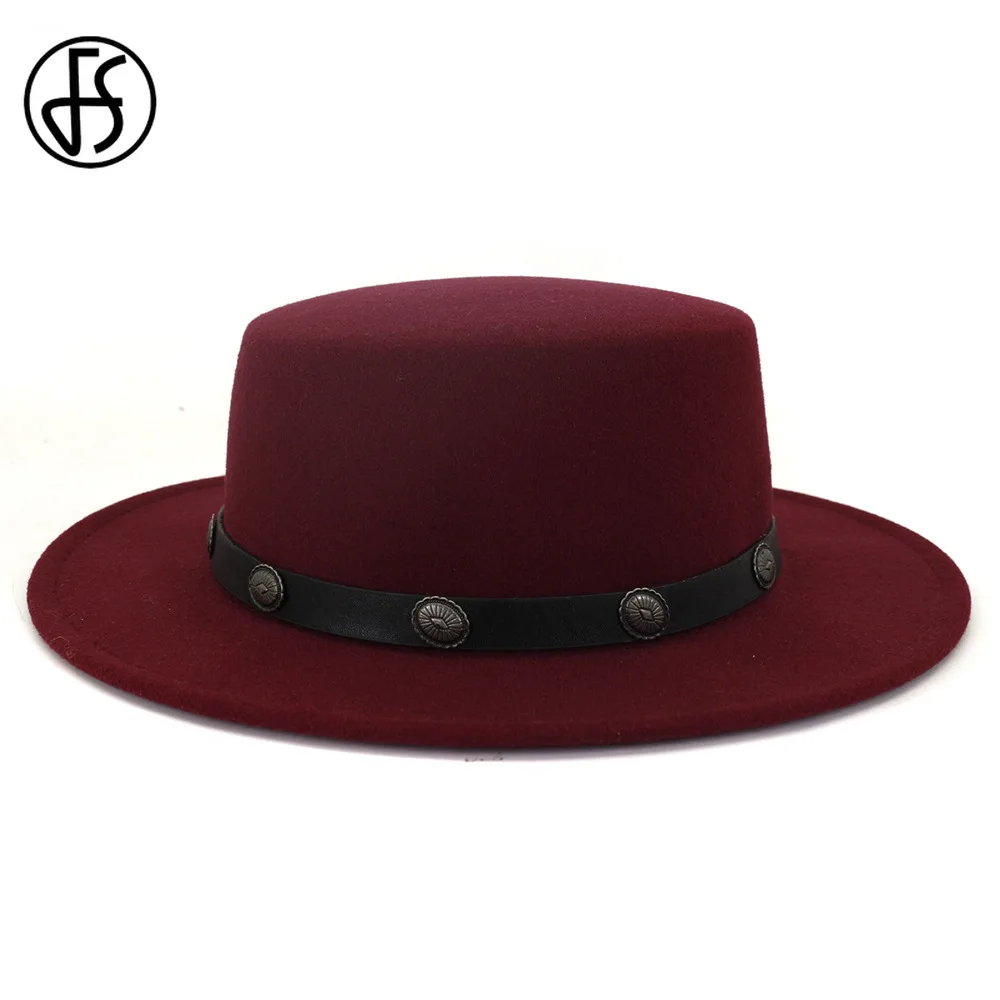 FS модная женская и Мужская шерстяная плоская фетровая шляпа для джентльмена