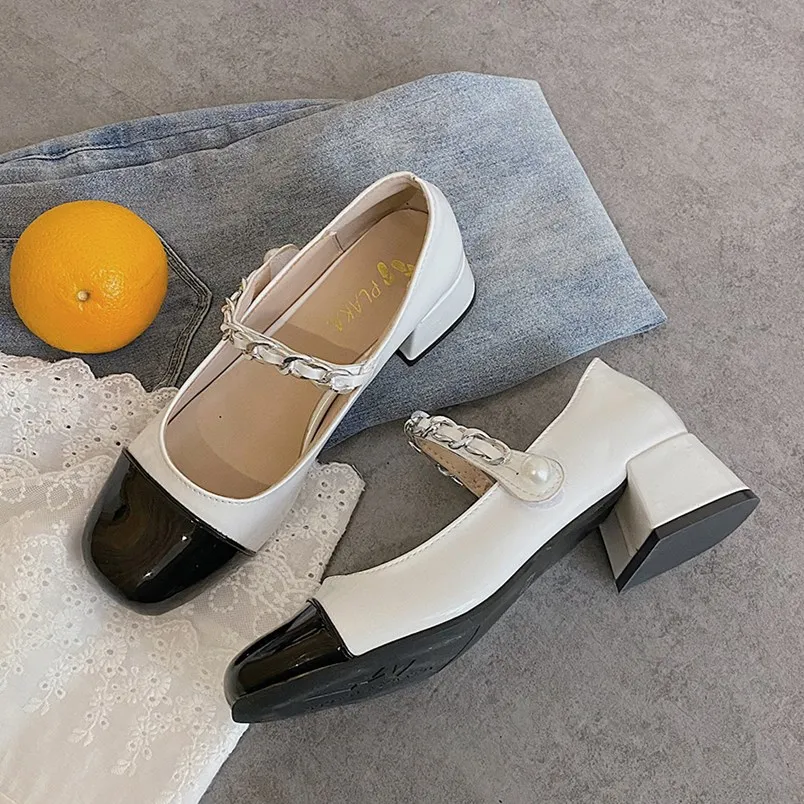 

Туфли-лодочки женские в стиле пэчворк, кожаные туфли на среднем каблуке, квадратный носок, повседневная обувь в стиле ретро, весна-лето