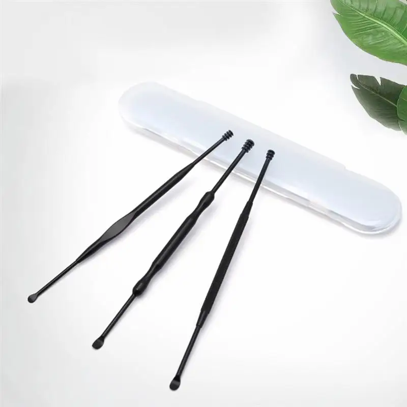 

6PCS Black Stainless Steel Practical Safe Skid Resistant Earwax Removers Ear Cleaners Earpicks for Home Health Care Family