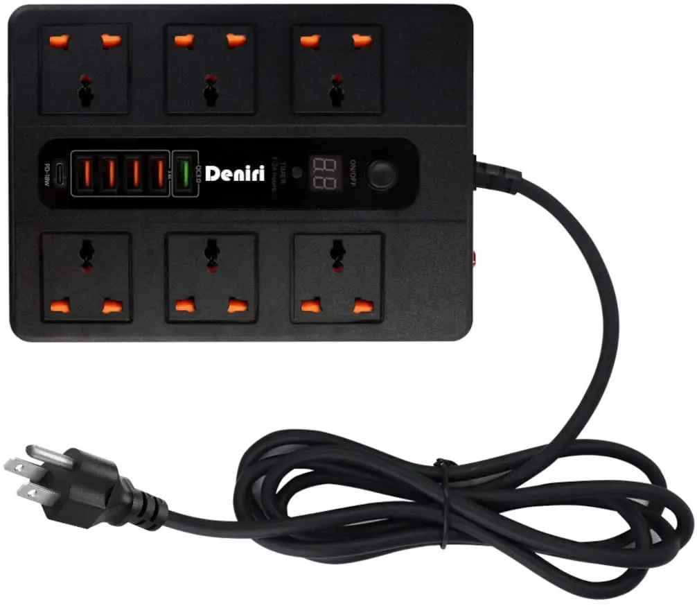 

Deniri, удлинитель с защитой от перенапряжения, 6 универсальных розеток переменного тока, 5 быстрых USB-портов, порт 1-18 Вт DP C, выход всего 36 Вт, тай...