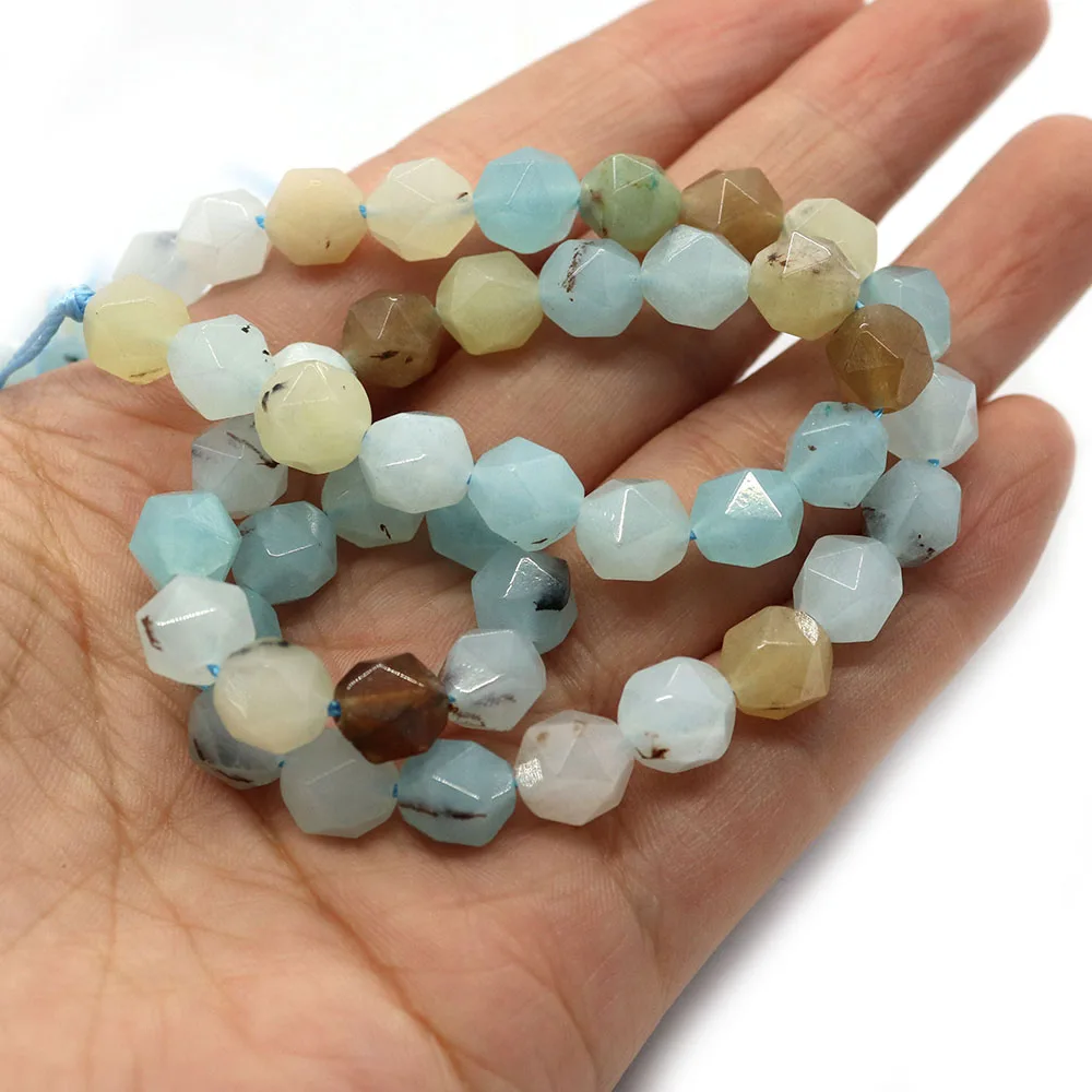 Amazonite Natural Stone Bead Facet Round Crystal Loose Beads for Jewelry Making Supplies DIY Bracelet Earring Beads Accessories