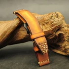 Ремешок кожаный двухслойный для мужских часов, винтажный браслет ручной работы, желтого цвета, 18 мм 20 мм 22 мм 24 мм