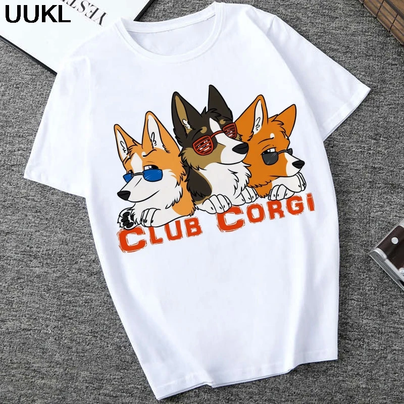 Модная женская летняя белая футболка 2020 модная Harajuku Kawaii Club Corgi уличная одежда