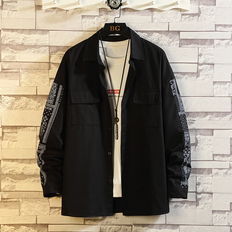 

Мужская рубашка с длинным рукавом, черная или зеленая классическая рубашка в Корейском стиле, одежда в стиле Харадзюку, весна-осень 2021