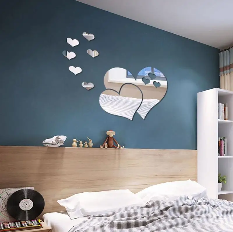 3D зеркальные наклейки на стену любовь сердце наклейка Сделай Сам домашний декор