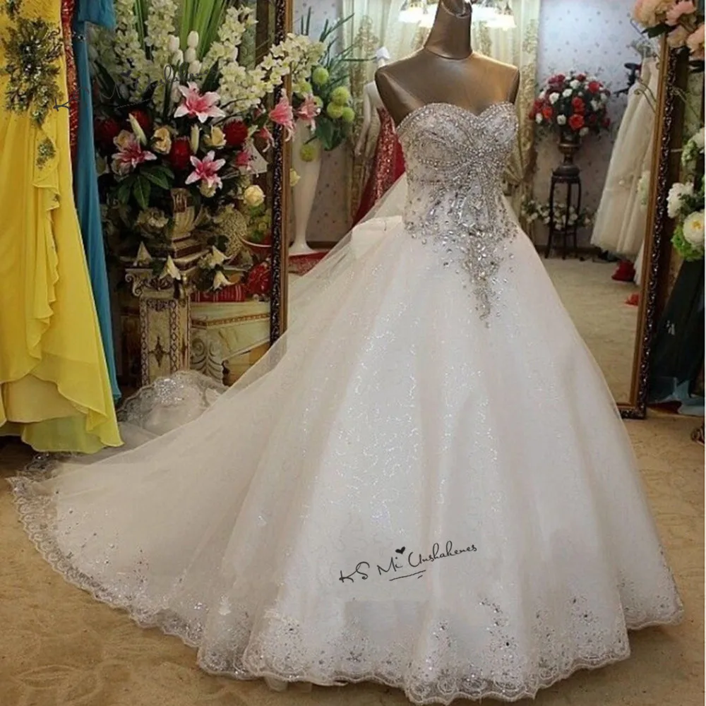Арабское Настоящее роскошное свадебное платье кристаллы Robe de Mariage длинный шлейф невесты платья Лук Bling размера плюс Trouwjurk