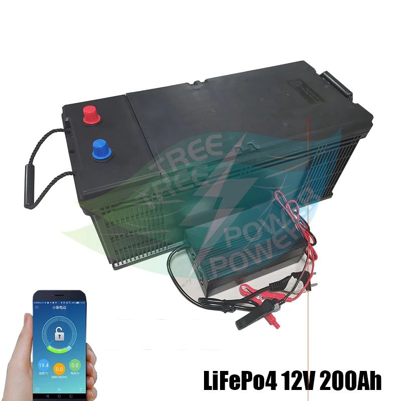 

Lifepo4 12V 200AH lithium battery bluetooth BMS APP 12.8V 200Ah for caravan inverter boat Solar energy storage + 20A Charger