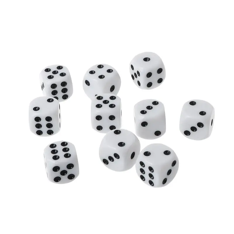 

10pcs 16mm Acrylic Dice Black/White 6 Sided Casino Poker Game Bar Party Dice