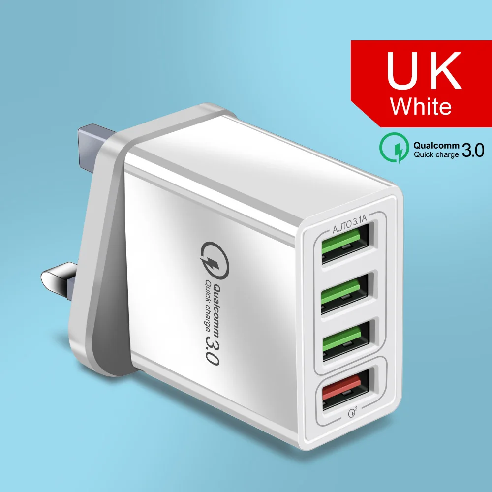 48 Вт USB зарядное устройство Quick Charge 3,0 4,0 порт настенное быстрое зарядное устройство для iPhone samsung Xiaomi huawei зарядное устройство для мобильных телефонов ЕС Великобритания адаптер - Тип штекера: 4Port-UK White